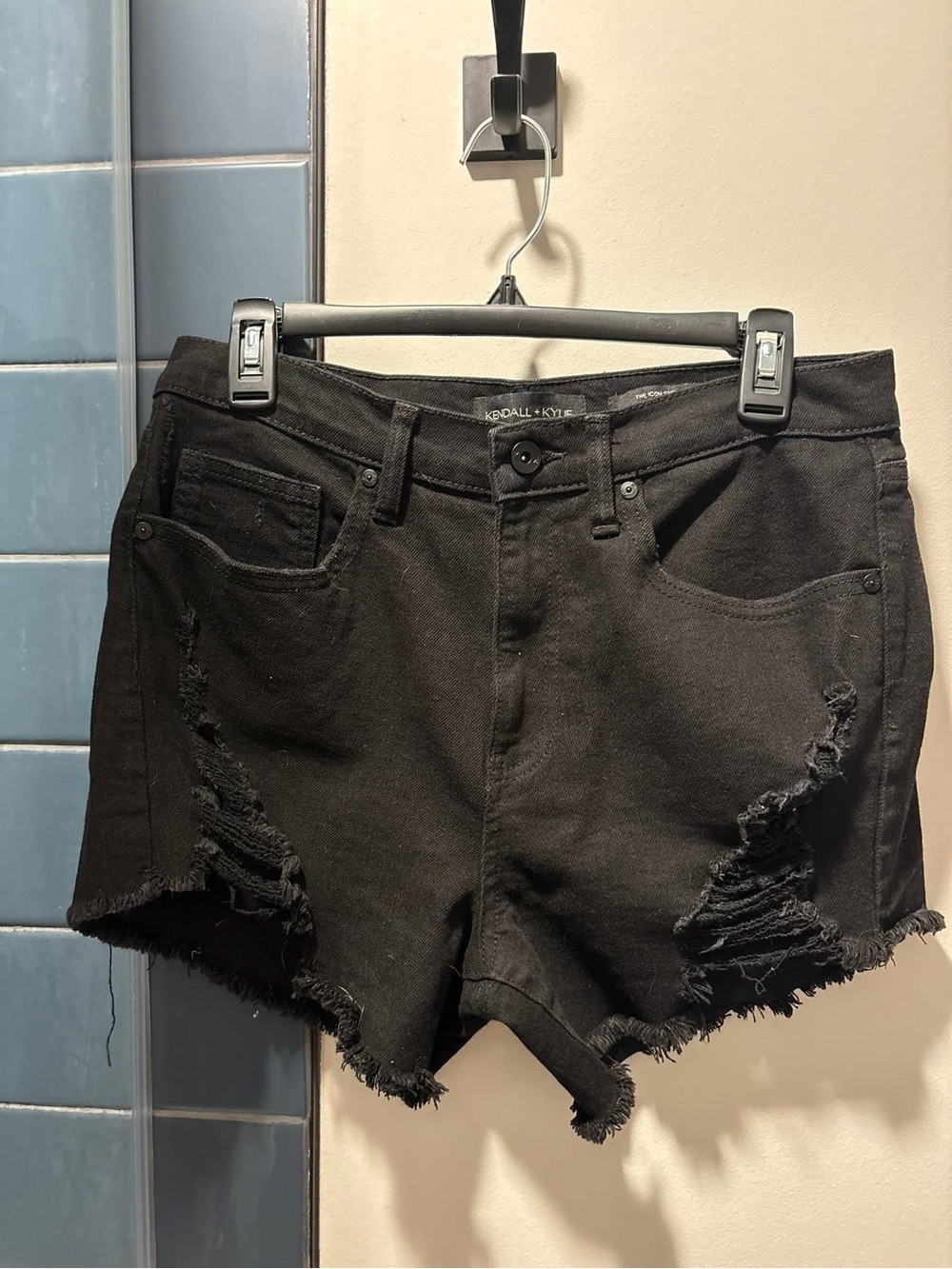 Kendall & Kylie Black Distressed Frayed Hem Denim Shorts